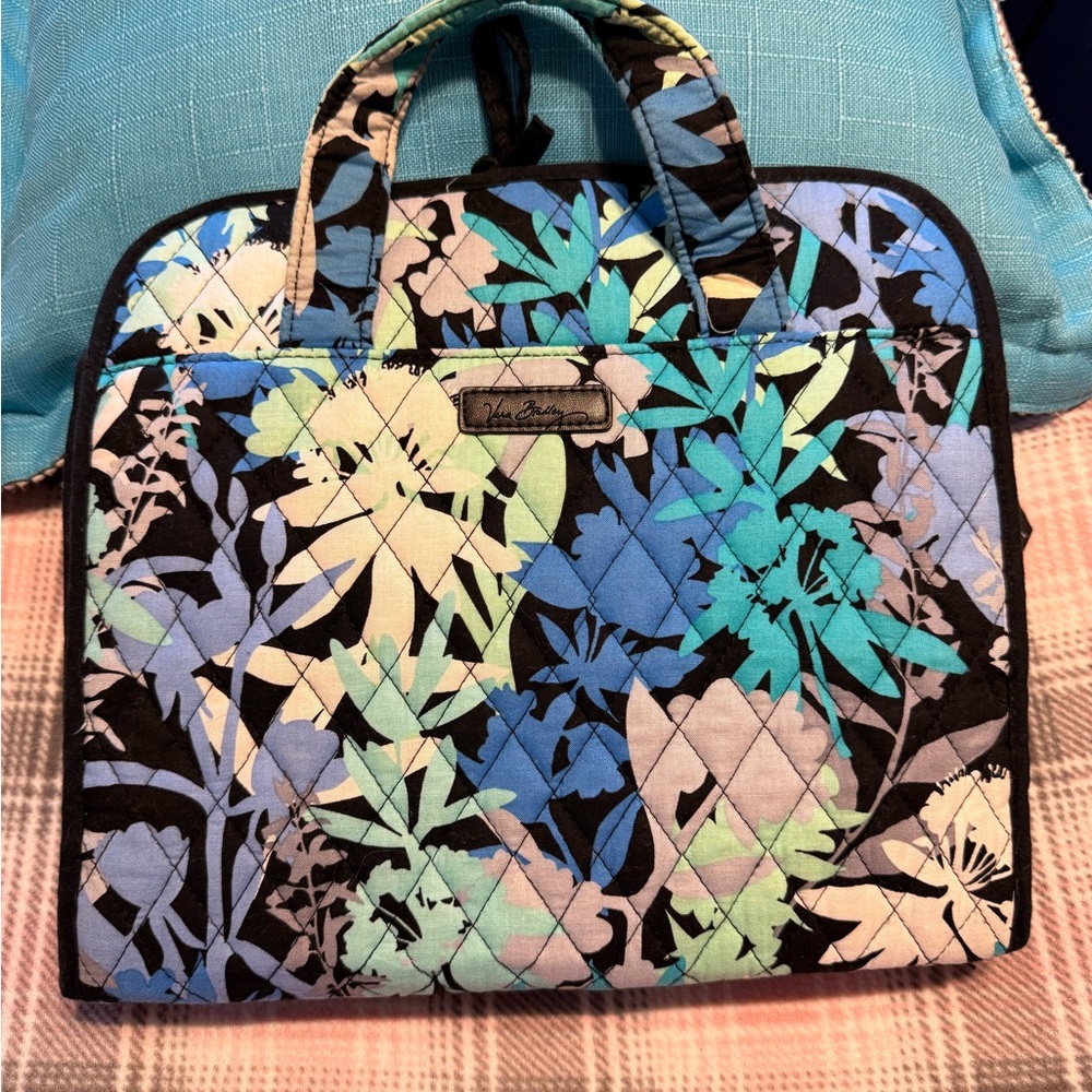 Vera Bradley Floral Quilted Toiletry  Women's Travel Bag, Blue Camouflage